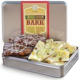 Dark Chocolate Almond Bark and White Chocolate Lemon Pistachio Bark Duo in Holiday Gift Tin