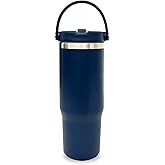 30 oz Tumbler with Top Handle, Double Wall Vacuum Insulated Tumbler with Flip Straw, Travel Coffee Mug 30oz Powder Coated Cup for Laser Engraving (Navy,1 pack)