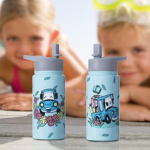 oia 15 oz Kids Insulated Water Bottles with Straw Lid for School Metal Stainless Steel