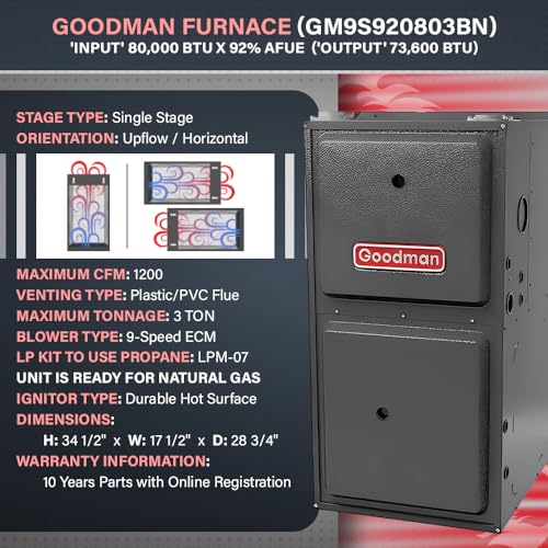Goodman 80,000 BTU 92% AFUE Upflow/Horizontal Natural Gas Furnace