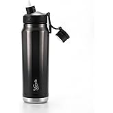 Vynrik Black 24 oz Leak Proof Water Bottle Insulated with Straw and Lid,Bpa Free Stainless Steel Tumbler,Lightweight Titanium Water Bottle with Strap