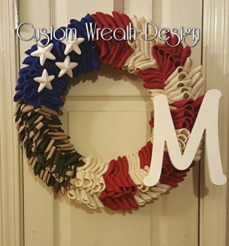 Burlap Flage Wreath with initial, Military Flag Wreath, Flag Camo Wreath, Army, Navy, Air Force, Marines, Burlap Flag Wreath