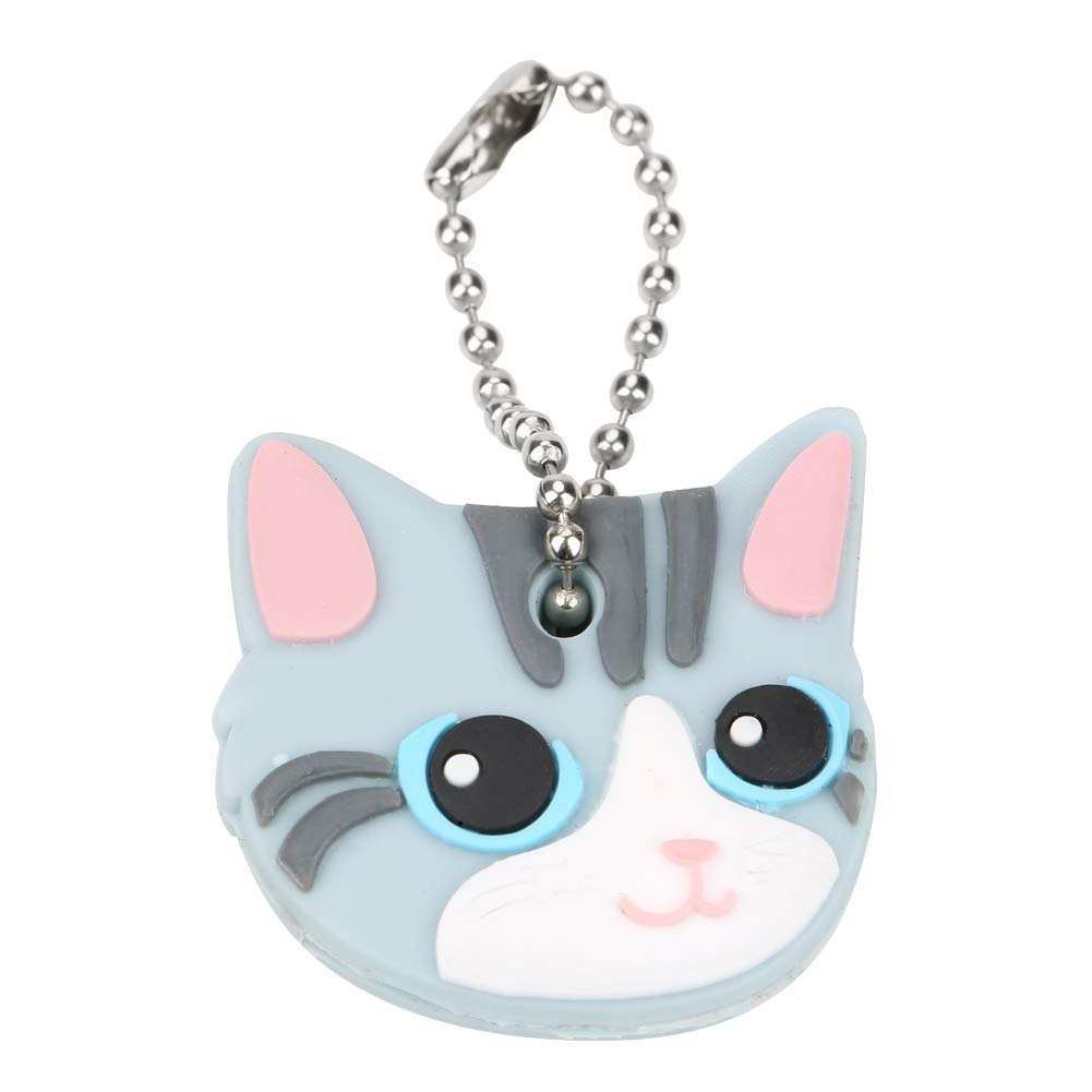 Key Cover, Silicone Cartoon Light Gray Pet Cat Key Caps with Ring Fits for Most Keys Kids Girls Boys Durable Soft Rubber Protective Covers