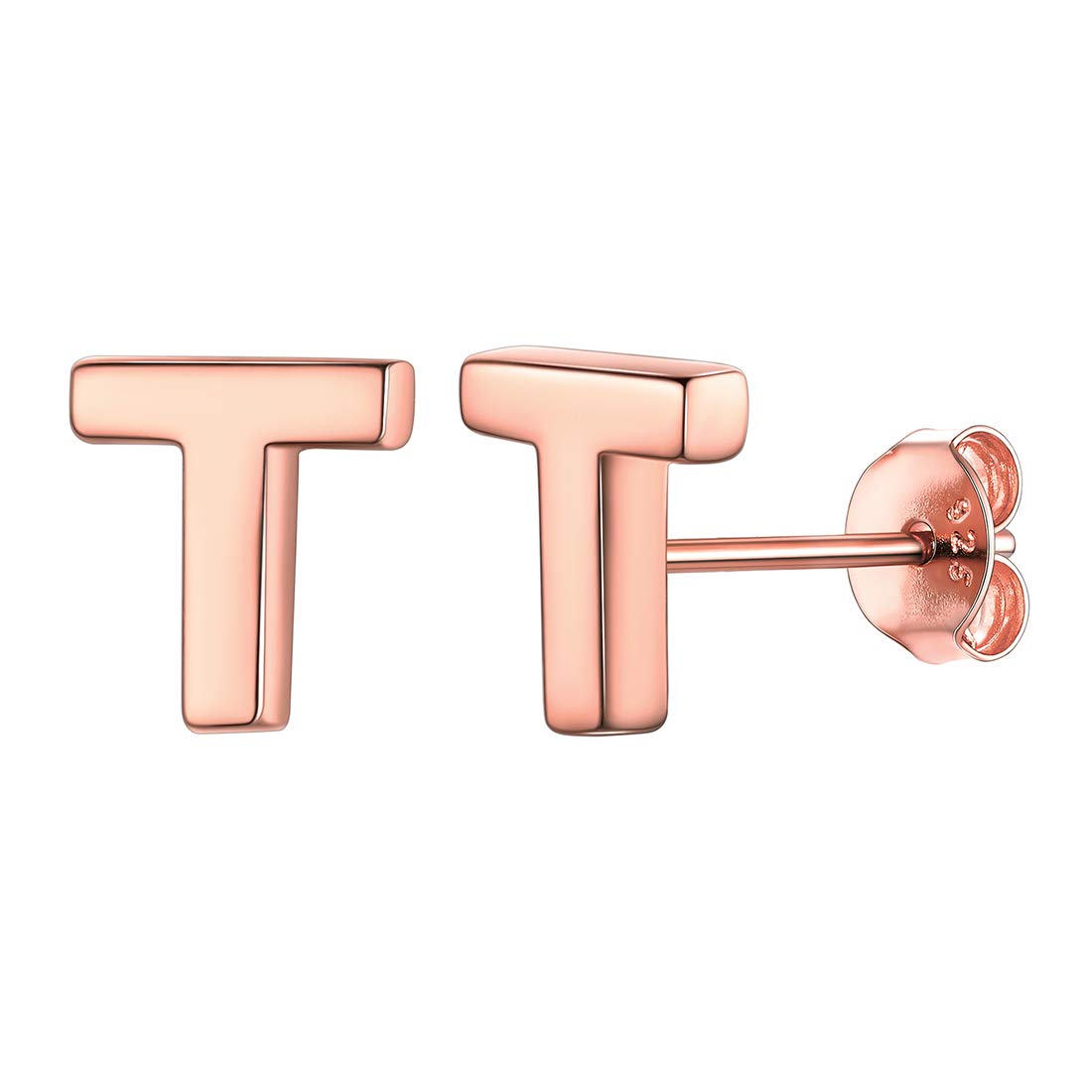 ChicSilver Alphabet Letter T Initial Earring Studs for Women Rose Gold Plated Monogram Name Jewelry