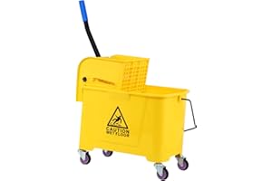 SAMGER S Samger Heavy Duty Mop Bucket with Wringer on Wheels 5 Gallon Plastic Tandem Mopping Bucket 21 Quart Portable Mop Bucket for Household and Commercial Use, Yellow