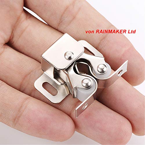 LOOTICH Cabinet Door Steel Twin Roller Catches with Plates and Screws for Kitchen Cupboard Home Furniture Bathroom Wardrobe Latch Silent Locks Stopper Spring Loaded (20 Pcs)