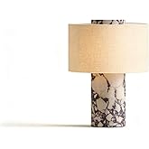 Ytyhmz Marble Luxury Stone Rechargeable Touch Table Lamp, Cylindrical Shape, Linen Cloth Fiber Lampshade, High-End and Light 