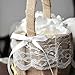 Burlap Flower Basket Vintage Retro Lace Bow Flower Girl Basket for Vintage Rustic Wedding Ceremony Burlap Color