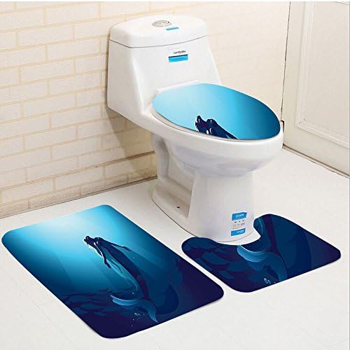 Keshia Dwete three-piece toilet seat pad customMermaid Mermaid In Deep Water Swimming Up To The Surface Sunlight Rays Blue
