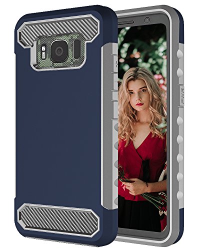 Galaxy S8 Active Case, NOKEA [Shock Absorption] [Carbon Fiber] Hybrid Dual Layer Armor Defender Protective Case Cover for Samsung Galaxy S8 Active (Navy)