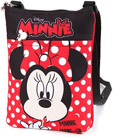 Disney Minnie Mouse Lightweight Canvas Outdoor Travel Small Crossbody Casual Shoulder Phone Bag (Red)