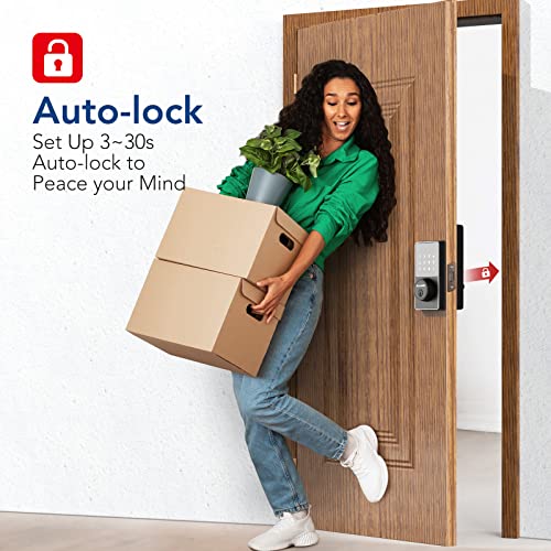 Smart Lock with Bluetooth, Keyless Entry Door Lock with Touchscreen Keypads, Easy to Install, App Unlock, 50 User Codes, Security Waterproof Electronic Deadbolt Lock for Front Door, Home Use