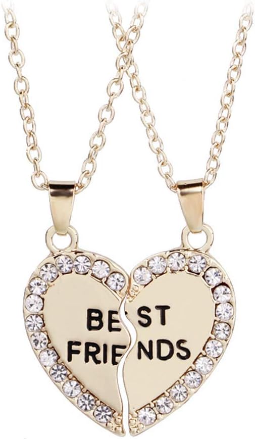 Tcplyn Premium Quality Best Friends Love Pendant Necklace Crystal Stitching Splice Broken Heart Necklace Women Girls Fashion Charming Clavicle Chain Necklace BFF Necklace Jewelry Gift