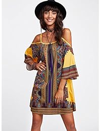 Milumia - Vestido de mujer con estampado tribal y manga kimono geométrica