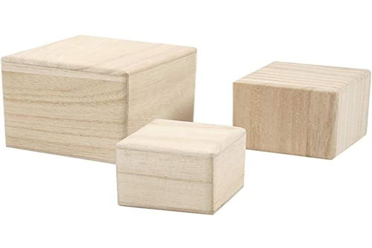 Wood Cubes, Size 5+6+8 cm, Empress Wood, 3pcs