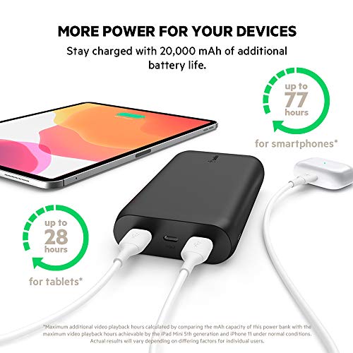 Belkin Boostcharge 20.000 Mah Draagbare Lader, 20K-Powerbank Met Twee Usb-A-Poorten Voor Iphone 14, 13, 12, Ipad, Airpods, Samsung Galaxy S23, S22, S21 En Meer - Zwart - Afbeelding 6