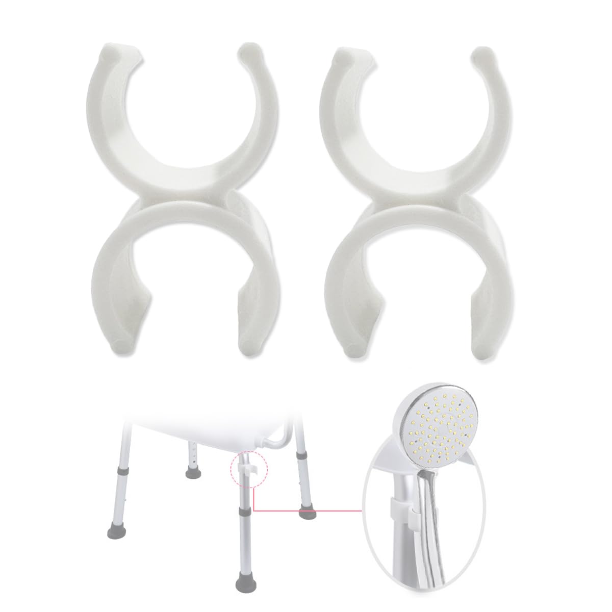 Elderly Bath Chair Hand Shower Holder - Transfer Bench Stool Shower Attachment for Disabled Injured, 2PCS, Not Include Bath Stool (White)