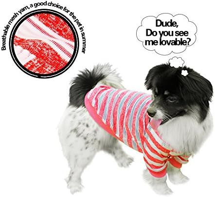 Dogibest Adorable Puppy T Shirt Apparel Costume Net Yarn Stripe Dog Jammies Vest Clothes for Chihuahua Red