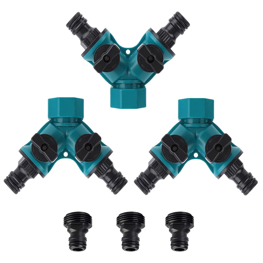 afdg 3 Pieces Y Male Hose Splitter, 3/4 Inch 2 Way Hose Splitter, 2 Way Hose Tap Connector, Hose Y Splitter Connector, Water Hose Tap Quick Connector, with Control Valve, for Irrigation Tool Fitting