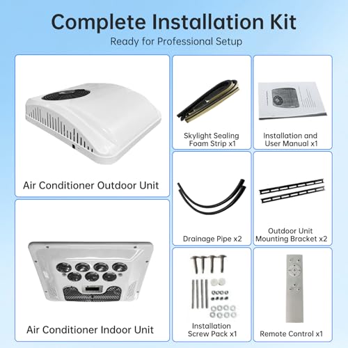 Aire Acondicionado Para Caravanas De 12 V en Techo 8000 BTU Con Calefacción, Enfriamiento Rápido y Calor, Ultra Delgado, Perfil Bajo, Ultra Silencioso, Unidad de CA de 12 V sin Conductos