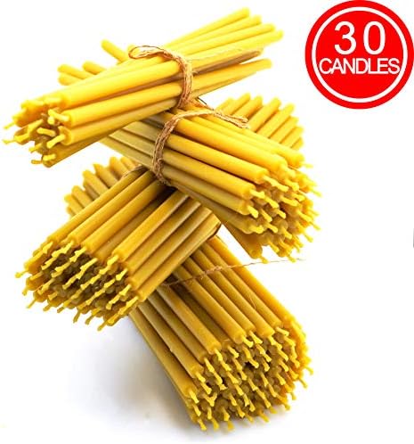 MHH Pure Beeswax Candles with Natural Cotton Wicks of Food Grade Beeswax and Natural Honey Scent, 7 inches 30 Pieces in Pack, 1102411