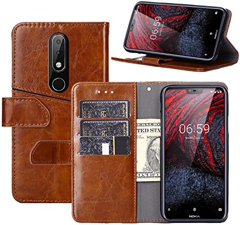 Nokia 6.1 Plus Case,Nokia X6 Case,YEEGG Premium Leather Wallet Case Flip Cover for Nokia X6 (5.8 inch) (Brown)