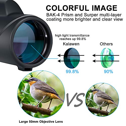 [2019 Upgraded] 10-20x50 Kalawen Zoom Monocular Telescope Compact with Smartphone Holder and Tripod, Waterproof Monocular with BAK4 Prism Scope for Bird Watching Hunting Camping Shooting Range Hiking - Thumbnail 2