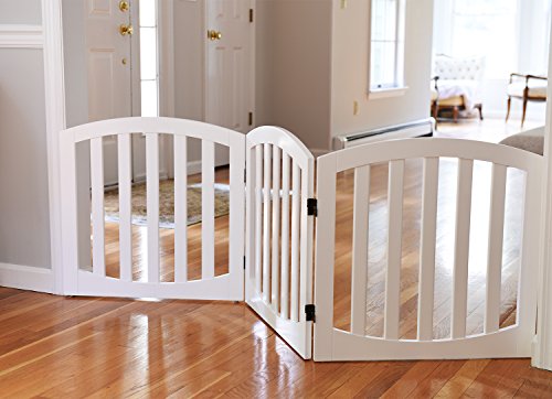 Arf Pets Free Standing Wood Dog Gate, Step Over Pet Fence, Foldable, Adjustable - White