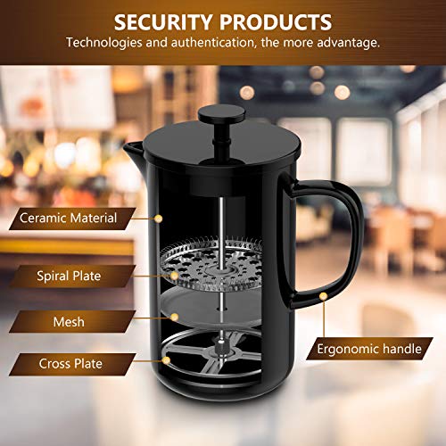 Updated 2020 Version Stoneware Natural Original Taste French Press Insulated, AMAGARM Large Coffee Maker Screen System 100% No Coffee Grounds Guarantee, Dishwasher Safe, Green and Healthy (Grade-A)