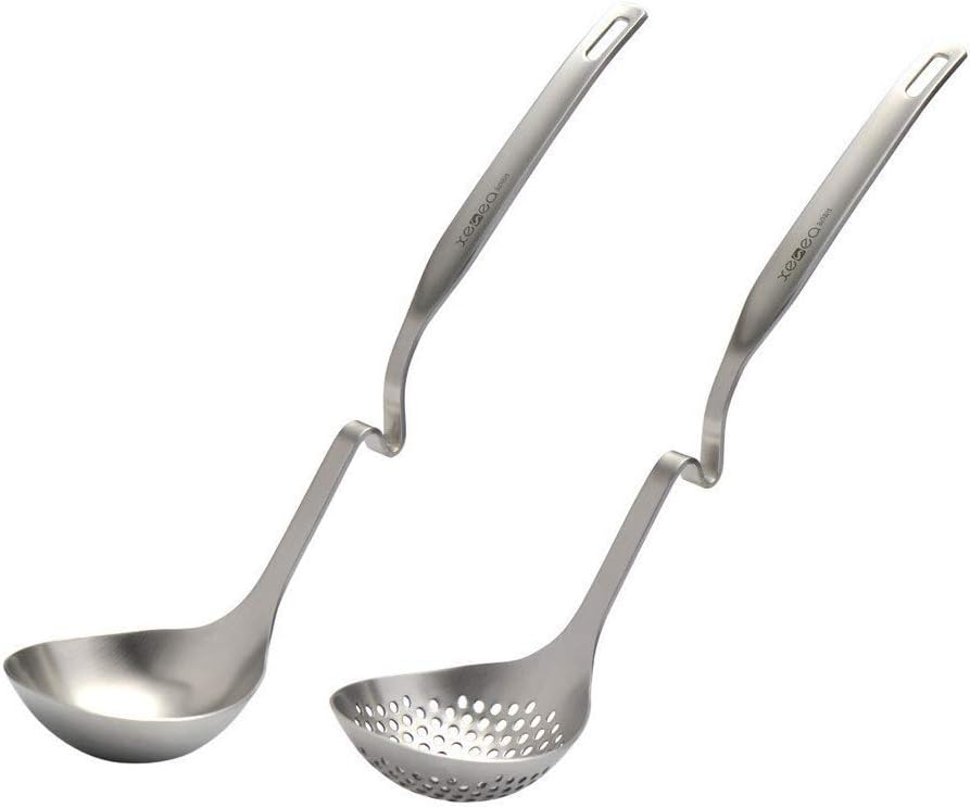 DMAR 304 Stainless Steel Soup & Stew Ladle Set, S" shape Hanging Handle with Hole, Hooks Onto
