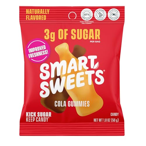 SMART SWEETS COLA GUMMIES, 1.8OZ (PACK OF 12), CANDY WITH LOW SUGAR (3G), LOW CALORIE (100), NO ARTIFICIAL SWEETENERS, VEGAN, PLANT-BASED, GLUTEN-FREE, HEALTHY SNACK FOR KIDS & ADULTS