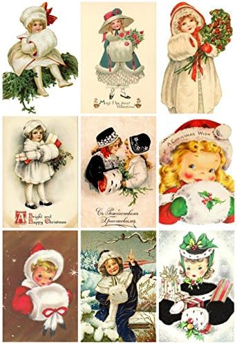 Victorian Vintage Winter Children with Muffs Christmas Cards #101 Printed Collage Sheet 8.5 x 11"