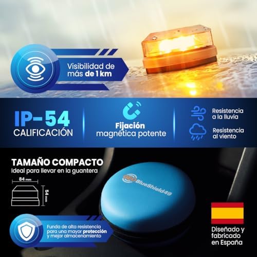GeoBlueShield49/Garza 2 Luzes de Emergência para Automóveis Aprovadas DGT v16 3.0 e Bateria Case I Energizer 9V I Obrigatória em 2026 I Conectividade IoT até 2038 I Em Colaboração, 2 Beacons
