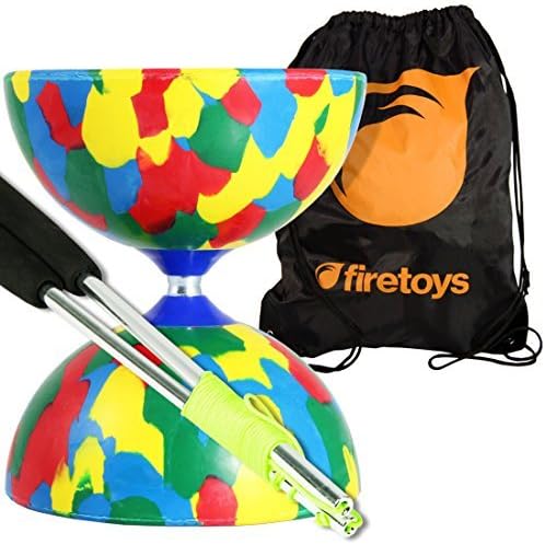 Jester Medium Diabolo (Mix) with Aluminium Diablo Sticks (incl string) &amp; FT Bag by Firetoys Diabolo