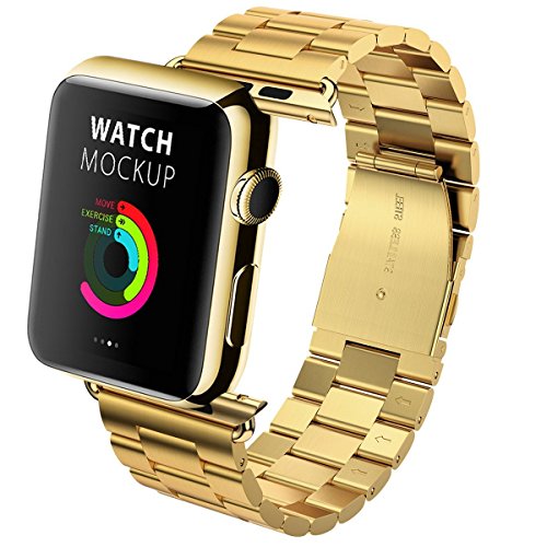 Joylong For Apple Watch Band 42mm/38mm Stainless Steel , Swees Solid Stainless Steel Metal Replacement Strap Tool Kit Wrist For appleWatch Band All Models (38mm Gold)