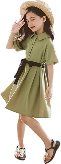 Amazon ンーセンー 可愛い リボン付き 半袖 ワンピース 女児 フレアスカート 女の子 発表会 演奏会 ドレス Poloネック ワンピース プリンセス Aライン ガールズ ワンピース チュニック 通販