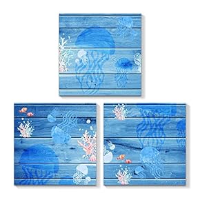 3 Piece Canvas Wall Art - Ocean Theme Mediterranean Style - Canvas Prints Home Artwork Decoration for Living Room,Bedroom - 12"x12"x3 Panels