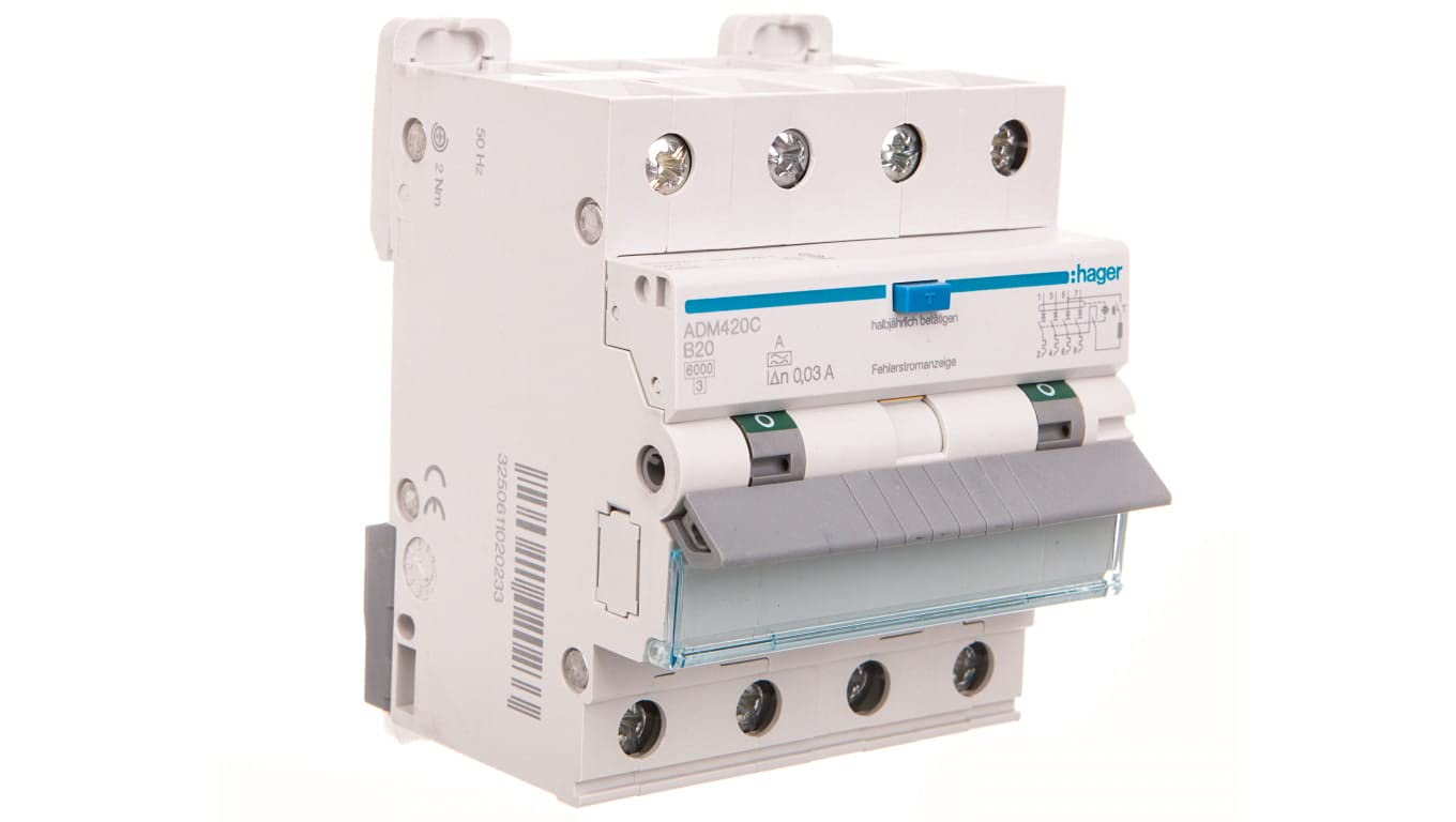 Residual current circuit breaker 4P B 20A 0.03A type A 6kA RCBO ADM420C