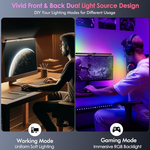 Quntis 51 cm Monitor Lamps with RGB Backlight and Remote Control, 88 + 56 LEDs Monitor Light, Light Bar for PC, Gaming Accessories, Birthday Gift for Men