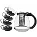 Hashtagg Tea Set – Stylish Glass Teapot with Removable Stainless Steel Infuser + 4 Cups – Strong Plastic Handle & Lid for Comfortable and Safe Use – 1200ml (40.6oz)