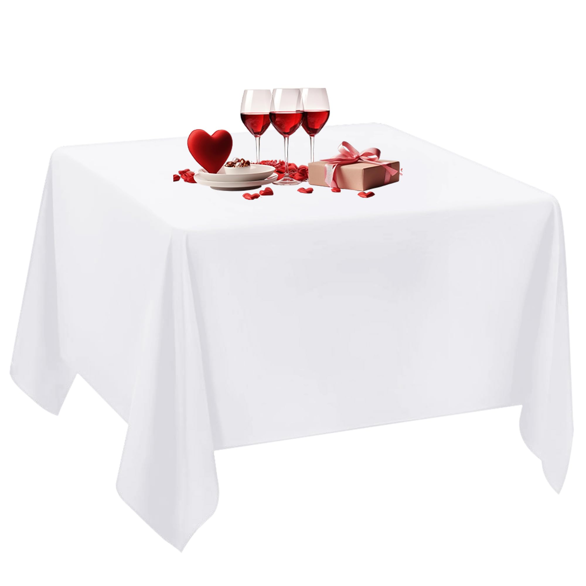 Trimming Shop 54" x 54" Square Tablecloth Polyester Table Cover Protector Washable Premium Linen Table Cover for Holiday Dinner, Wedding, Birthday, Banquet Party Decoration, White, 1pc — image 1