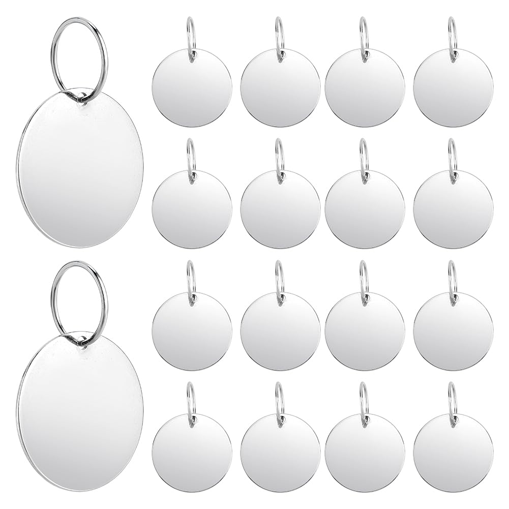AHANDMAKER 20Pcs Stainless Steel Stamping Tag Aluminum Stamping Blanks Metal Tags Round Circle Stamping Blanks Flat Round Charm for Bracelet Necklace Jewelry DIY Craft