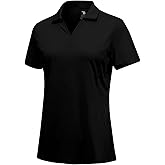 Rdruko Women's Golf Shirts Short Sleeve Dry Fit V Neck Polo Shirts UV Protection Collared Tennis Work Shirt