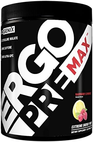 ErgoGenix ErgoPRE Max, Extreme Energy Pre-Workout for Energy, Power and Focus - Raspberry Lemonade - 30 Servings - 354 Gram