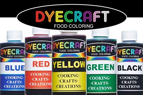 Food Coloring Multi-Pack (Green, Yellow, Blue, Red, Black) LARGE 4oz BOTTLES- Odorless, Tasteless, Edible- Perfect for Baking, Cooking, Arts & Crafts, Decorations and more