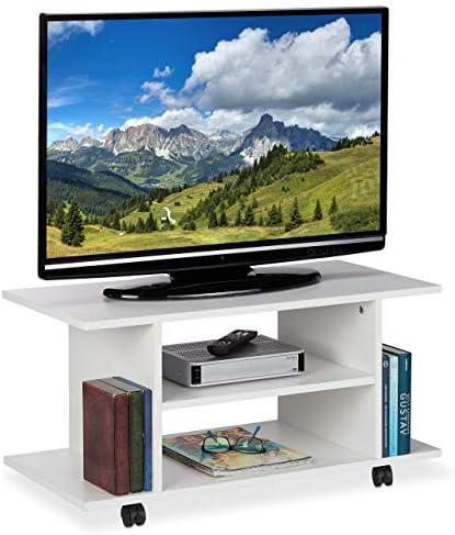 Relaxdays TV Stand with Casters, Open Compartments, Mobile