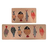 LISIBOOO 2 Piece Microfiber Kitchen Rugs Cushioned Chef Soft Non-Slip Rubber Back Floor Mats Washable Doormat Bathroom Runner Area Rug Carpet (17