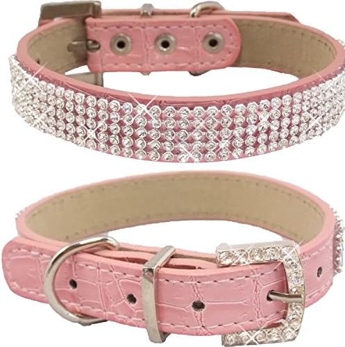 WwWSuppliers Crocodile PU Leather Bling Brilliant Sparkling Shine Flashy Rhinestones Adjustable Dog Puppy &amp; Cat Luxury Cute Elegant Fashion Collar (Pink, Extra Large)