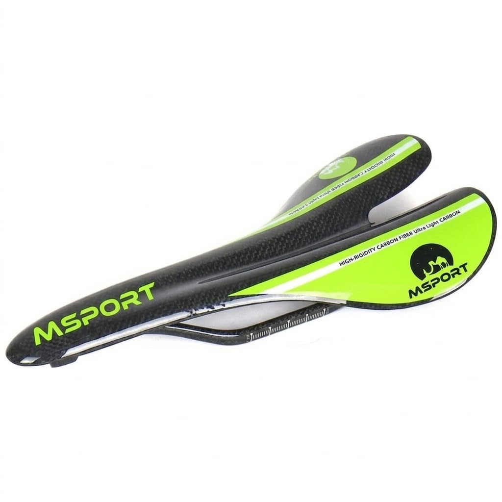 Msport Saddle for Road Bike Racing and MTB in Carbon Fibre Super Light 95 g +/- Green