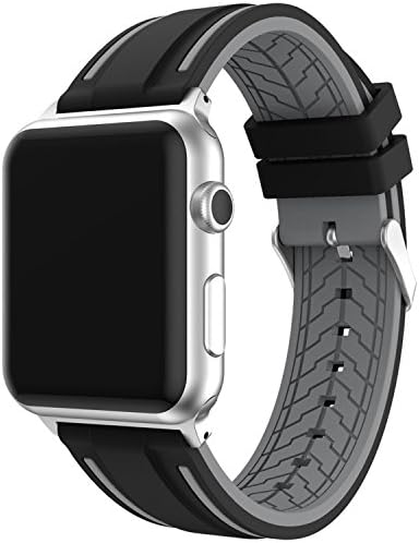 Apple Watch Band - 42mm Soft Silicone Replacement Band for Apple Watch Series 2, Series 1, Sport, Edition (Black+Light gray)